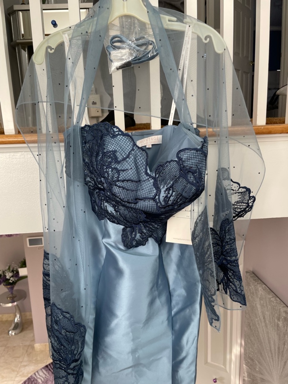 Mon Cheri Light Blue Satin Chemise with Navy Floral Lace(never worn) - Picture 8 of 10